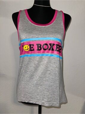 Joe Boxer Gray Pink Blue Muscle Tee with Smile Graphic